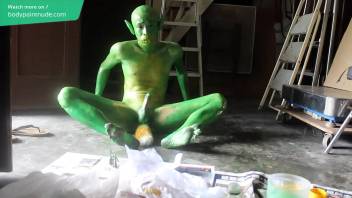 Green Demon Boy / Body Paint / 19 Years Old Extreme Fetish Cosplay #1